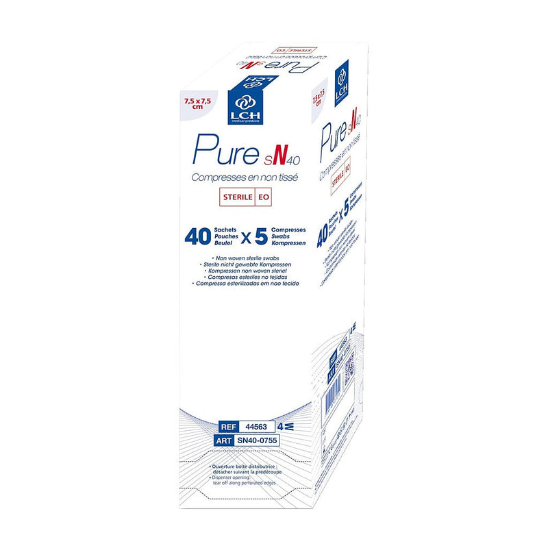 Compresses en non tissés stériles PURE sN40 7.5 x 7.5 cm LCH