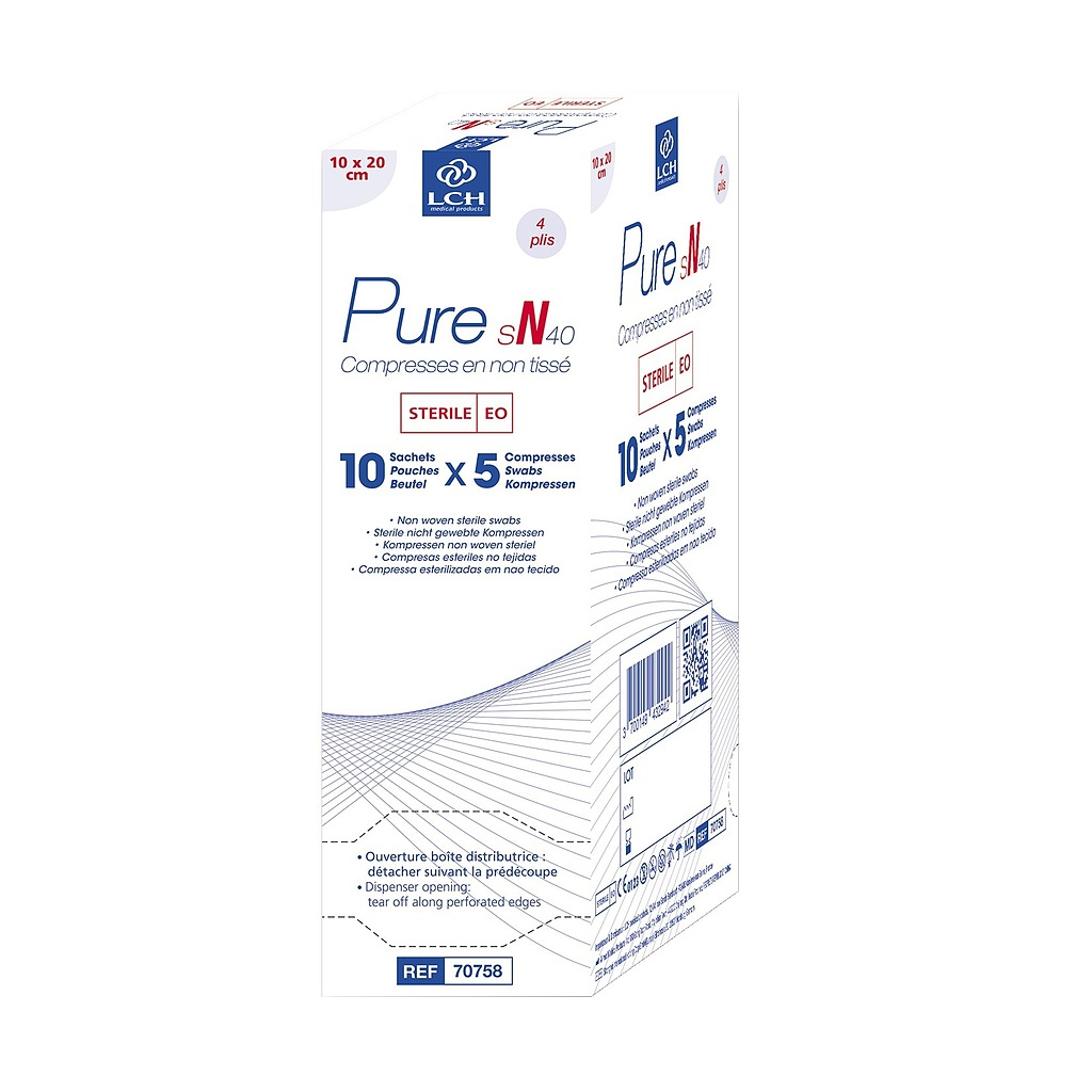 Compresses en non tissés stériles PURE sN40 10x20cm LCH