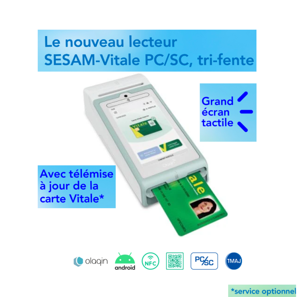 Lecteur de carte vitale PC/SC trifente - Sans contact NFC - QR code PRIUM PRO +