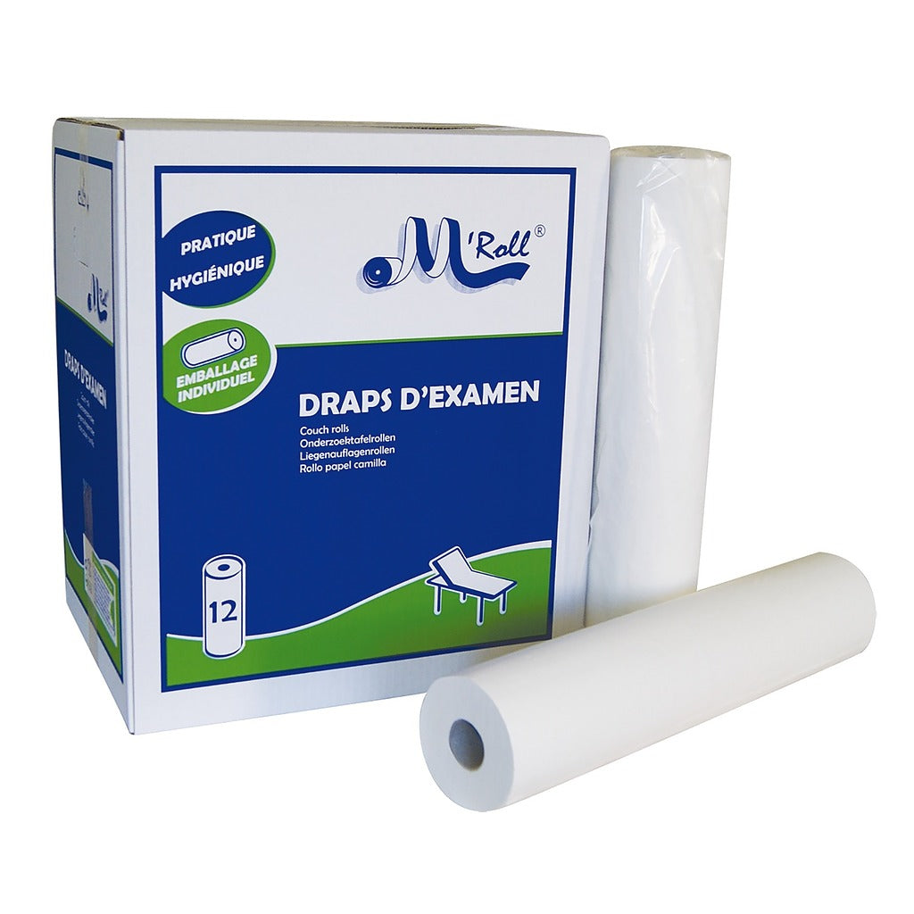 Drap d'examen ouaté lisse - 50 x 35 cm - Carton de 12 rouleaux - M'Roll