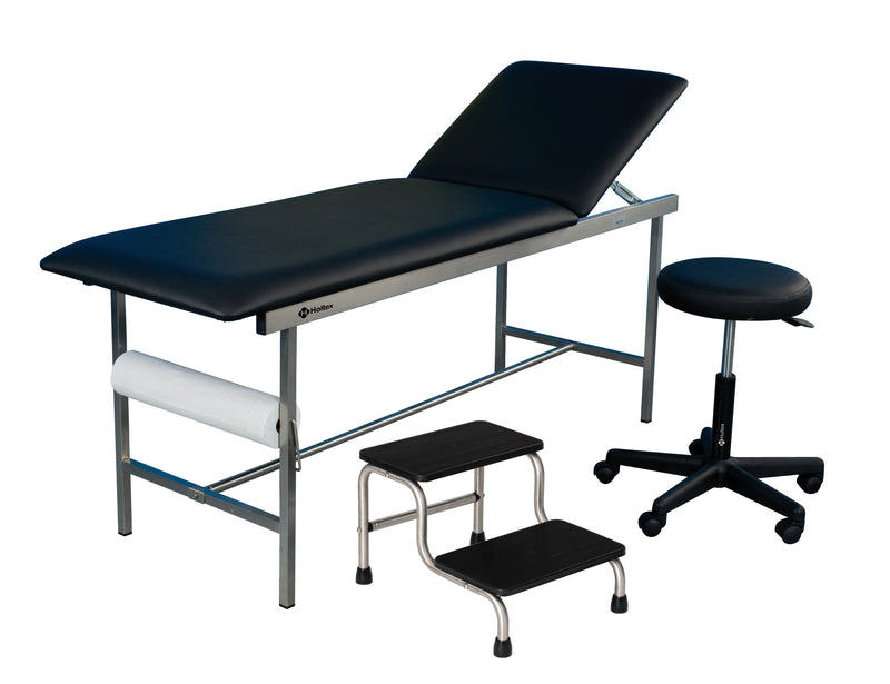 Kit d'installation Divan d'examen fixe + tabouret + marchepied 2 marches Inox