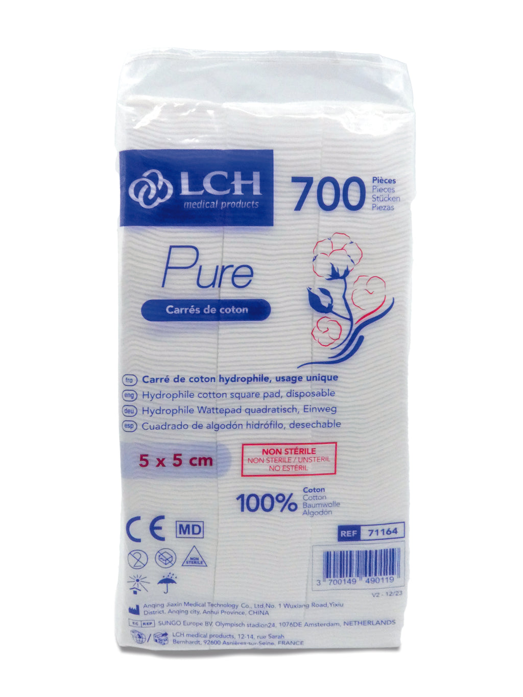 Carrés de coton 5 x 5cm LCH Pure - Sachet de 700