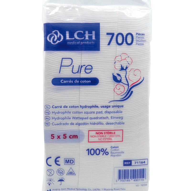 Carrés de coton 5 x 5cm LCH Pure - Sachet de 700