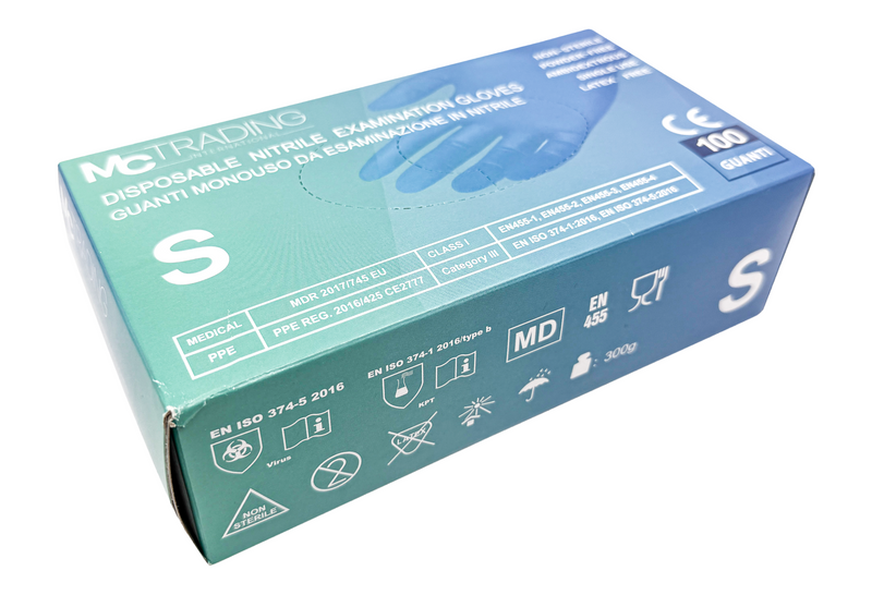 Gants de protection et d'examen en nitrile - Bleu - Boite de 100