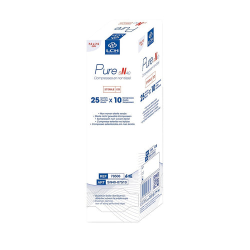 Compresses en non tissés stériles PURE sN40 7.5 x 7.5 cm LCH