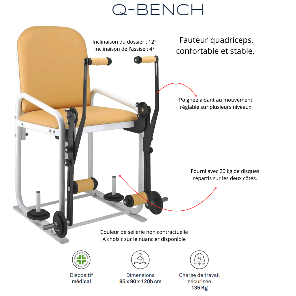 Fauteuil quadriceps Q-BENCH avec 20 kilos de disques de charge