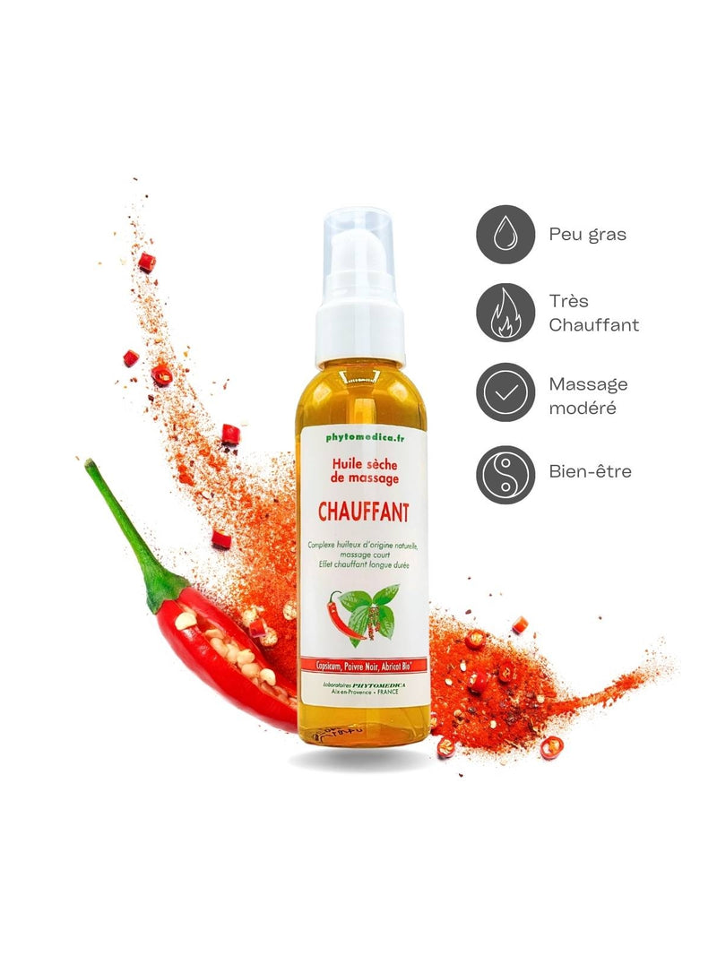 Huile sèche massage chauffant - Flacon de 250 ml
